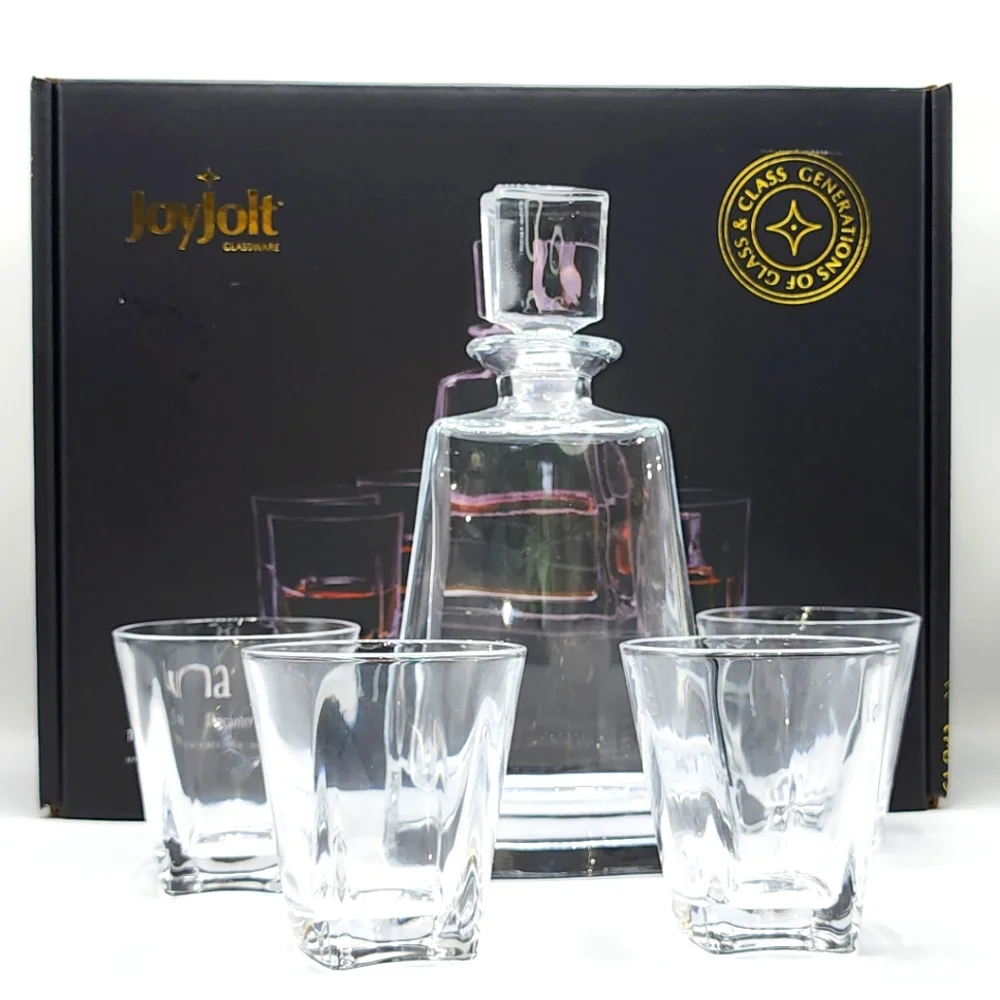 JoyJolt Glassware Luna Whiskey Crystal Decanter And Glass Set of‎ 6